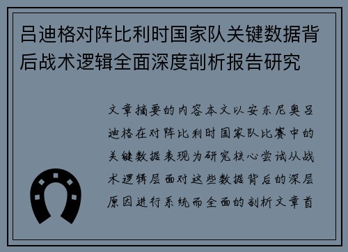 吕迪格对阵比利时国家队关键数据背后战术逻辑全面深度剖析报告研究