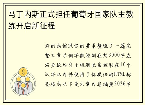 马丁内斯正式担任葡萄牙国家队主教练开启新征程