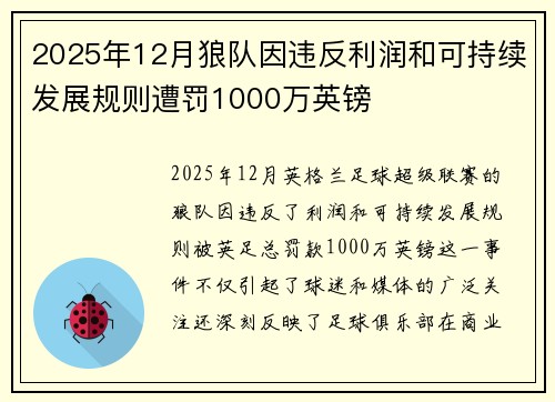 2025年12月狼队因违反利润和可持续发展规则遭罚1000万英镑